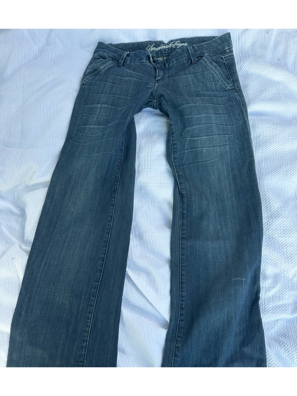 Vintage American Eagle Outfitters Women's Dark Blue Flare Jeans